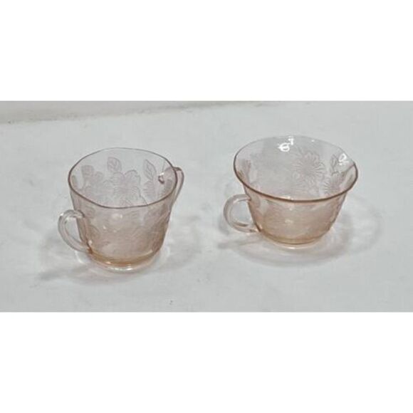 Vtg Pink Depression Glass MacBeth Evans Dogwood ApplePattern Creamer & Sugar - Picture 1 of 6
